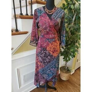 SPIRIT OF GRACE Wrap VNeck Cap Sleeve Floral Dress Cottagecore S
